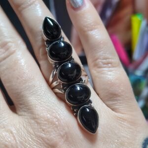 Elegant Black Stone Silver Ring